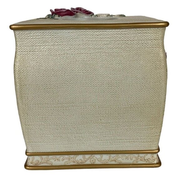 Floral Tissue Box Cover 3D Resin Pink Roses Cream Gold Square Cottagecore - Picture 3 of 7